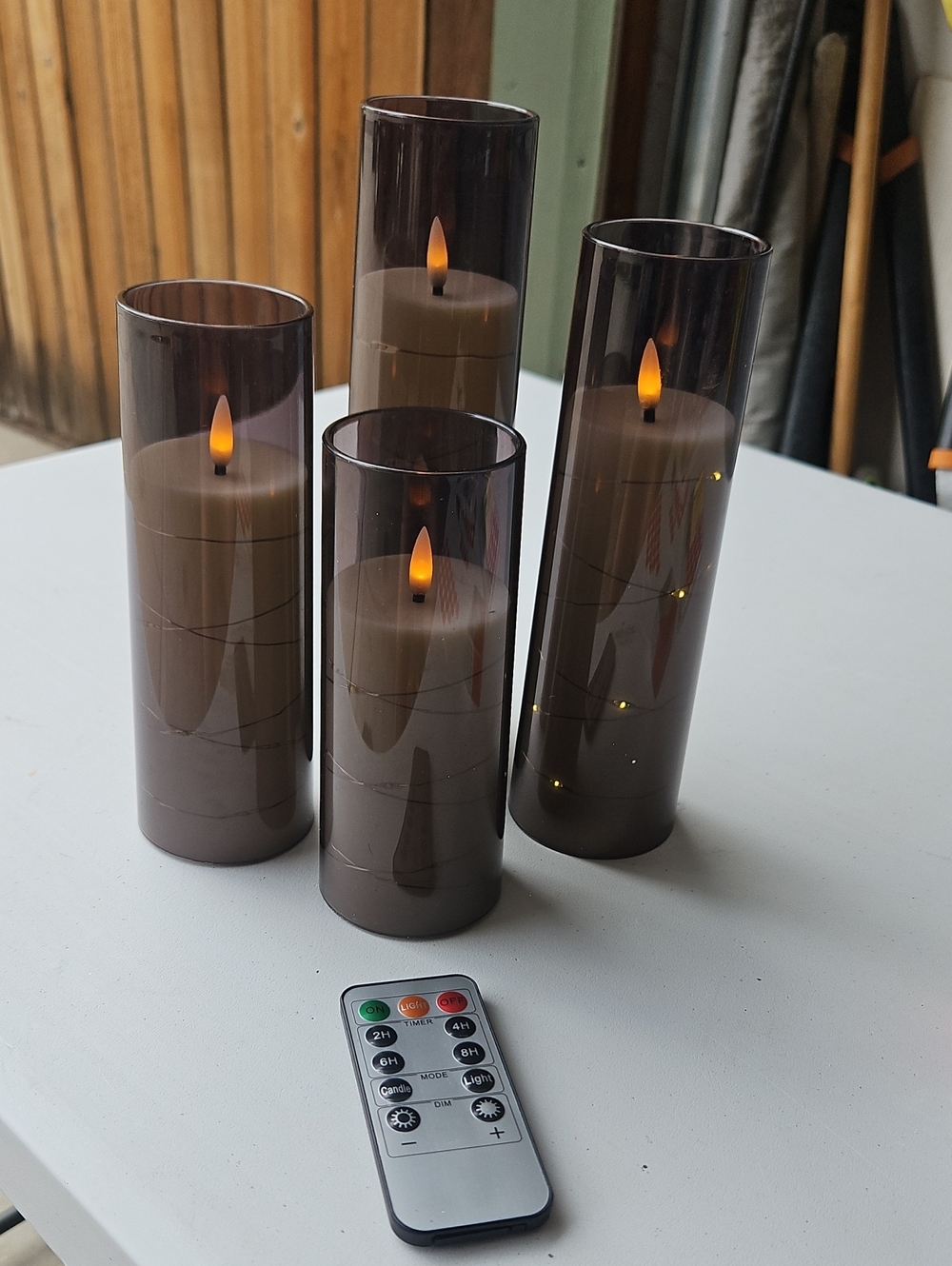 Smoked Brown LED Pillar Candle Set with Remote